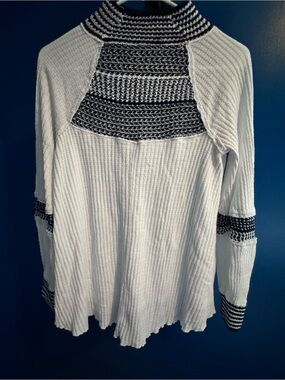 Free People White Knit Pullover with Black Patterned Yoke